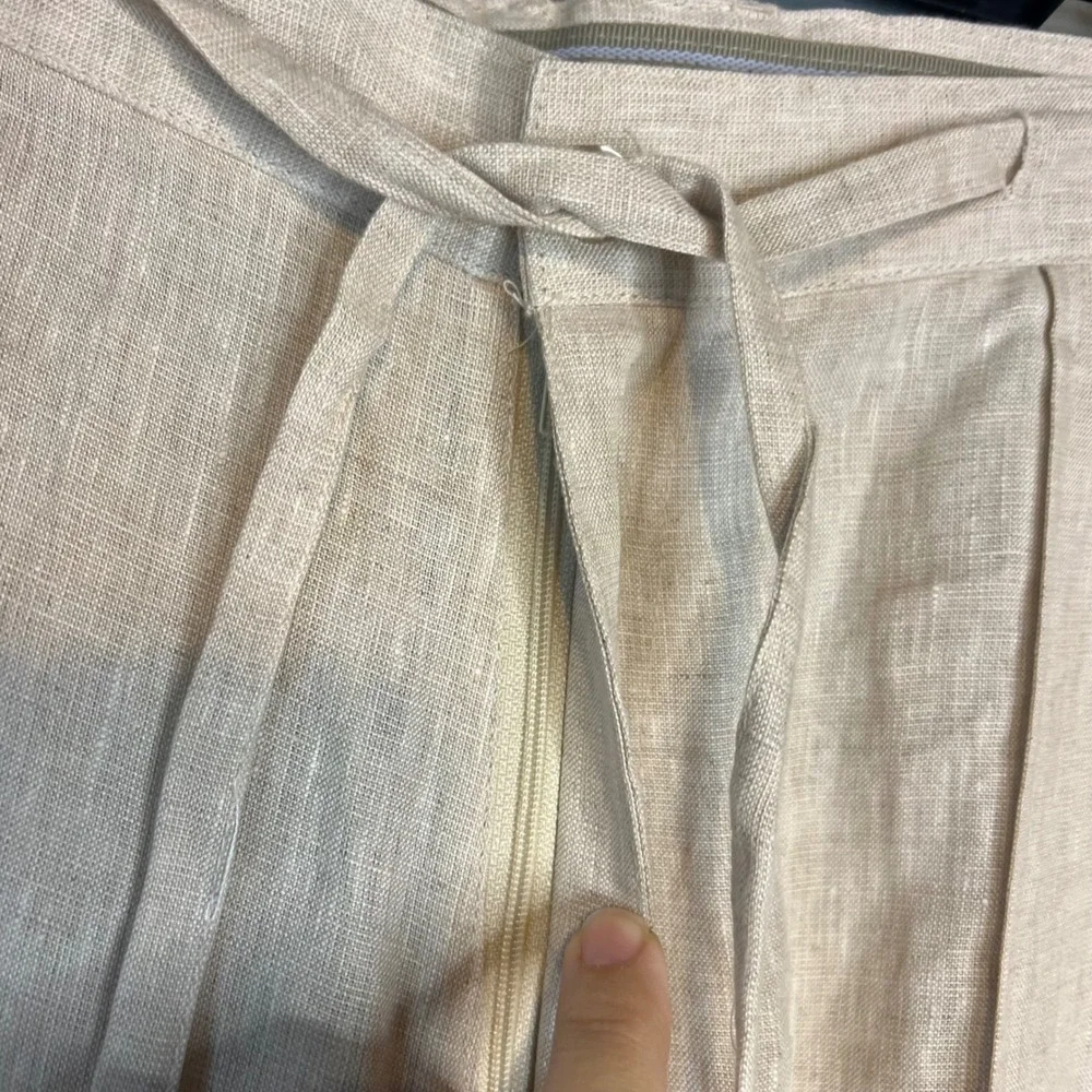 Bohio Mens Linen Pants Size L Beige Zip Drawstring Straight Leg Casual Trousers